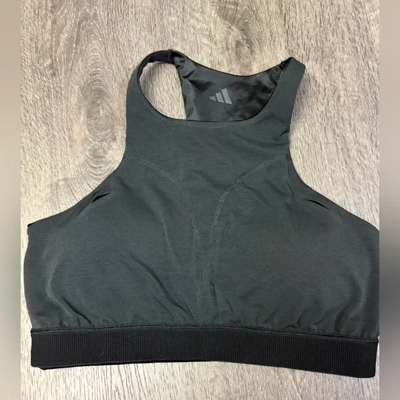 Adidas x Ivy Park Noir Shiny Racerback Bra Size Medium Removable Pads Athleisure - Picture 5 of 14